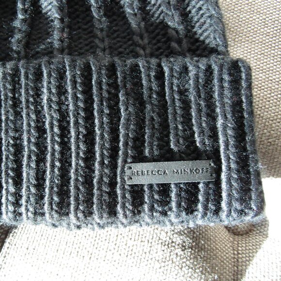 NWOT Rebecca Minkoff Pompom Black Knit Beanie - Picture 2 of 5